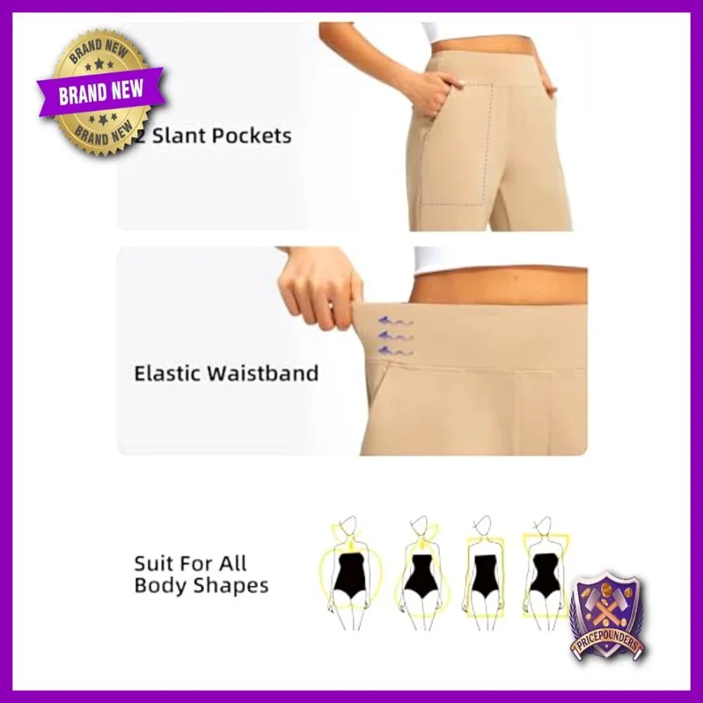 Stretchy 7/8 Ankle Pants Athletic Workout Golf Travel Dress Slacks with Pockets